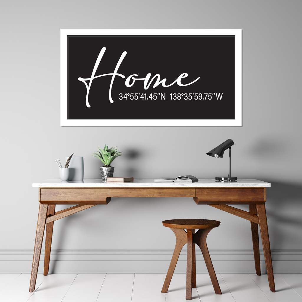 Home Coordinates Painted Wood Framed Sign