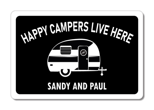 Metal Sign - Personalised Happy Campers Live Here Sign - VWPrintCo