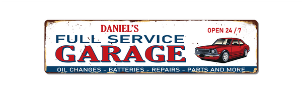 Metal Sign - Personalised Full Service Garage Sign - Rust Look - Open 24 / 7