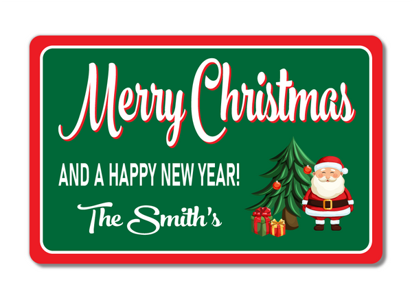 Personalised Family Name Christmas & A Happy New Year Metal Sign