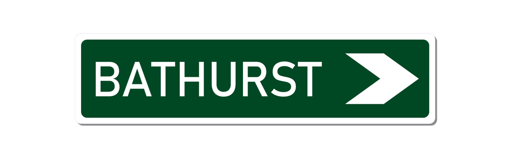 Metal Bathurst sign. Green with white text