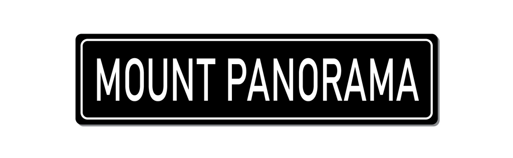 Metal Novelty Mount Panorama Street sign black with white text