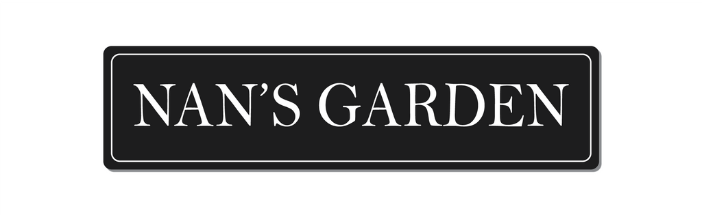 Metal Personalised Nan's Garden Sign. Black with white text